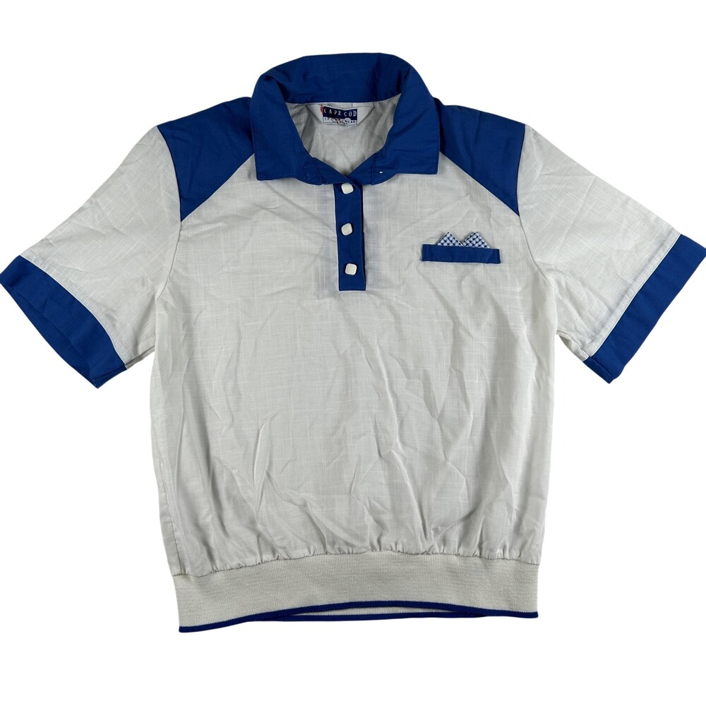 Vintage Cape Cod Sportswear Shirt Womens Large White Blue Polo Made USA 80s